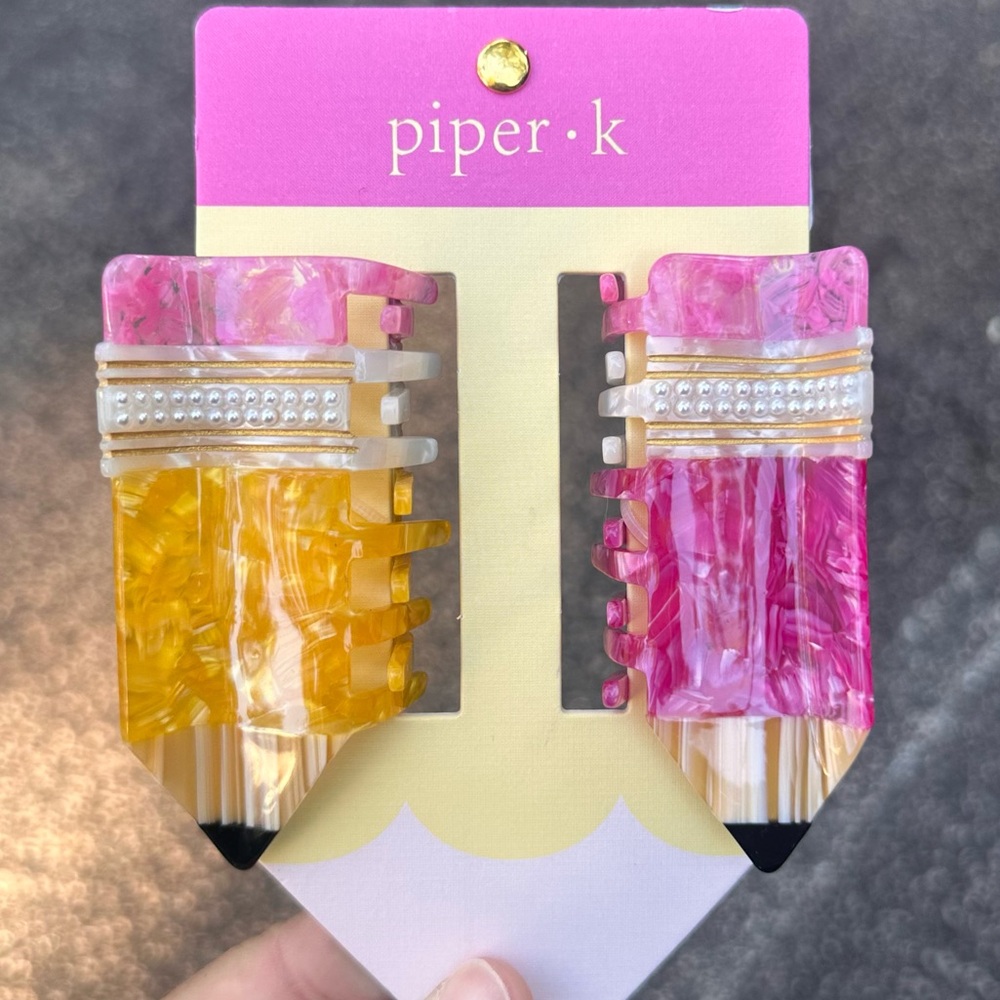 Piper K Pink & Yellow Acrylic Hair Clips | Kids Claw Clips Set